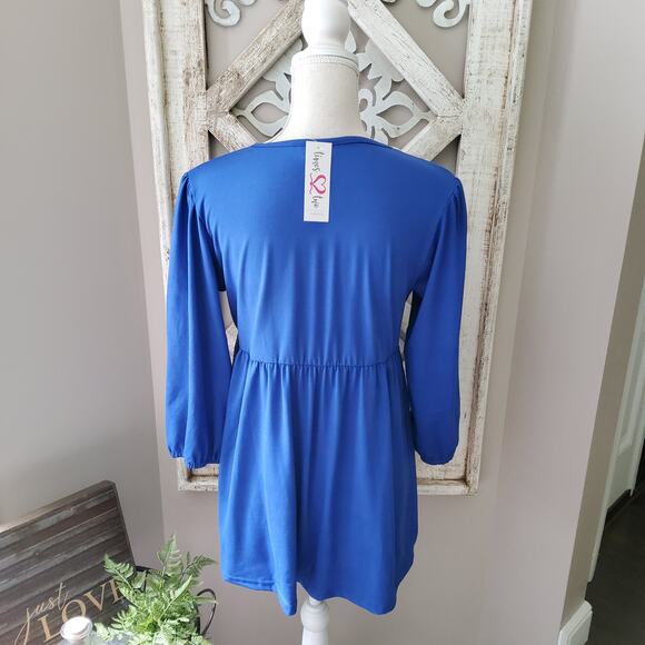 Times Two Maternity 3/4 Sleeve Balloon Elastic Waist Babydoll Top Tunic Cobalt - Picture 3 of 7